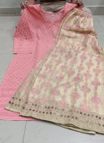 Pure Camric Cotton Peach Casual Wear Chikankari Work Readymade Kurti With Plazzo